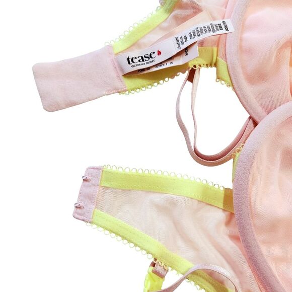 Victoria's Secret Tease Lace Trim Unlined Demi Bra Pink Yellow 34DDD/34F NWT - Picture 6 of 9
